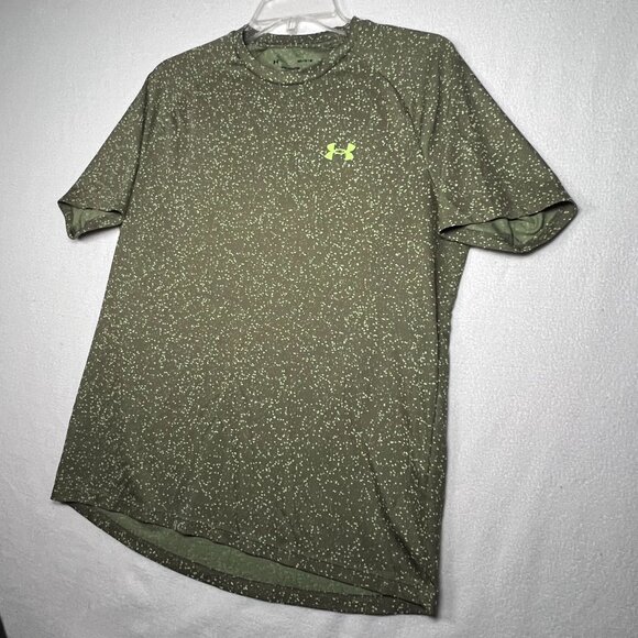 Under Armour Tech Tee Shirt Size Med Green Dot Speckled Workout Fitness - Picture 6 of 9